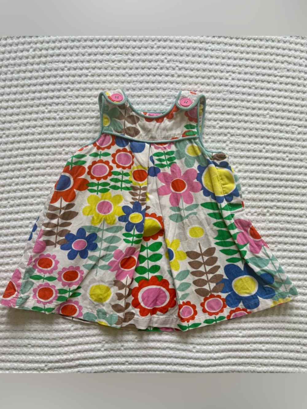 Baby Boden Colorful Retro Floral Corduroy Pinafore Jumper Dress 6-12M